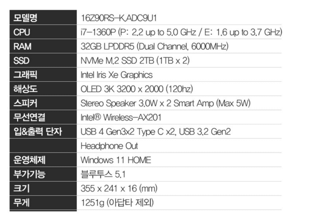 LG 그램 스펙정보