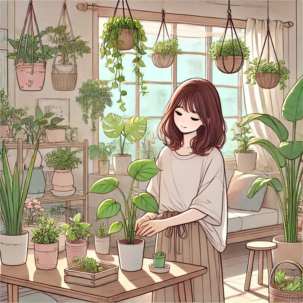 식물을 관리하는 여자